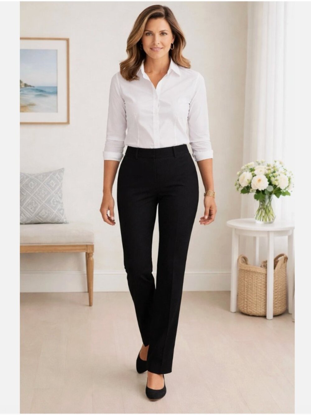 Talbots NWT Black Barely Boot Cut Dress Pants Sz 8 Full Length Trousers Stretch